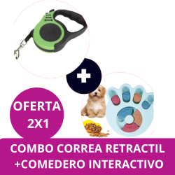 COMBO CORREA RETRACTIL + COMEDERO INTERACTIVO